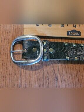 Black Leather Belt with Silver Buckle (C02)